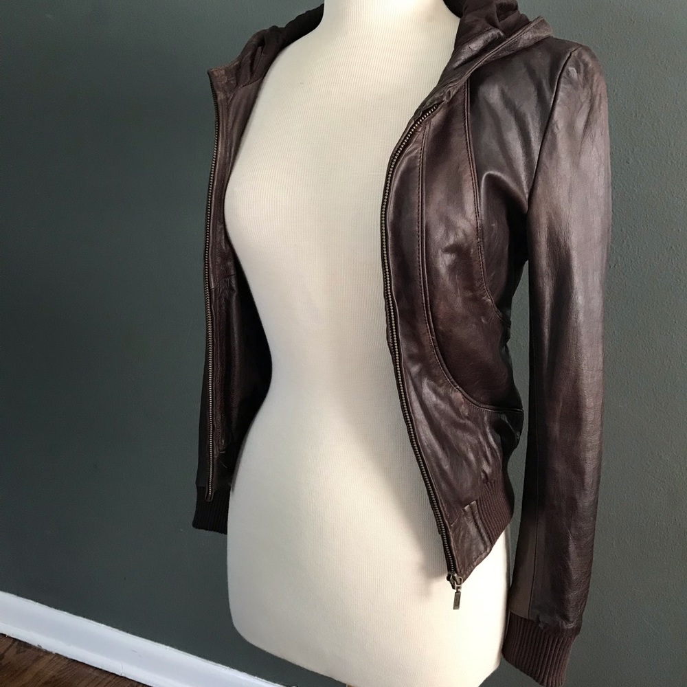 Muubaa Designer Soft Leather Zipper Jacket w Hood